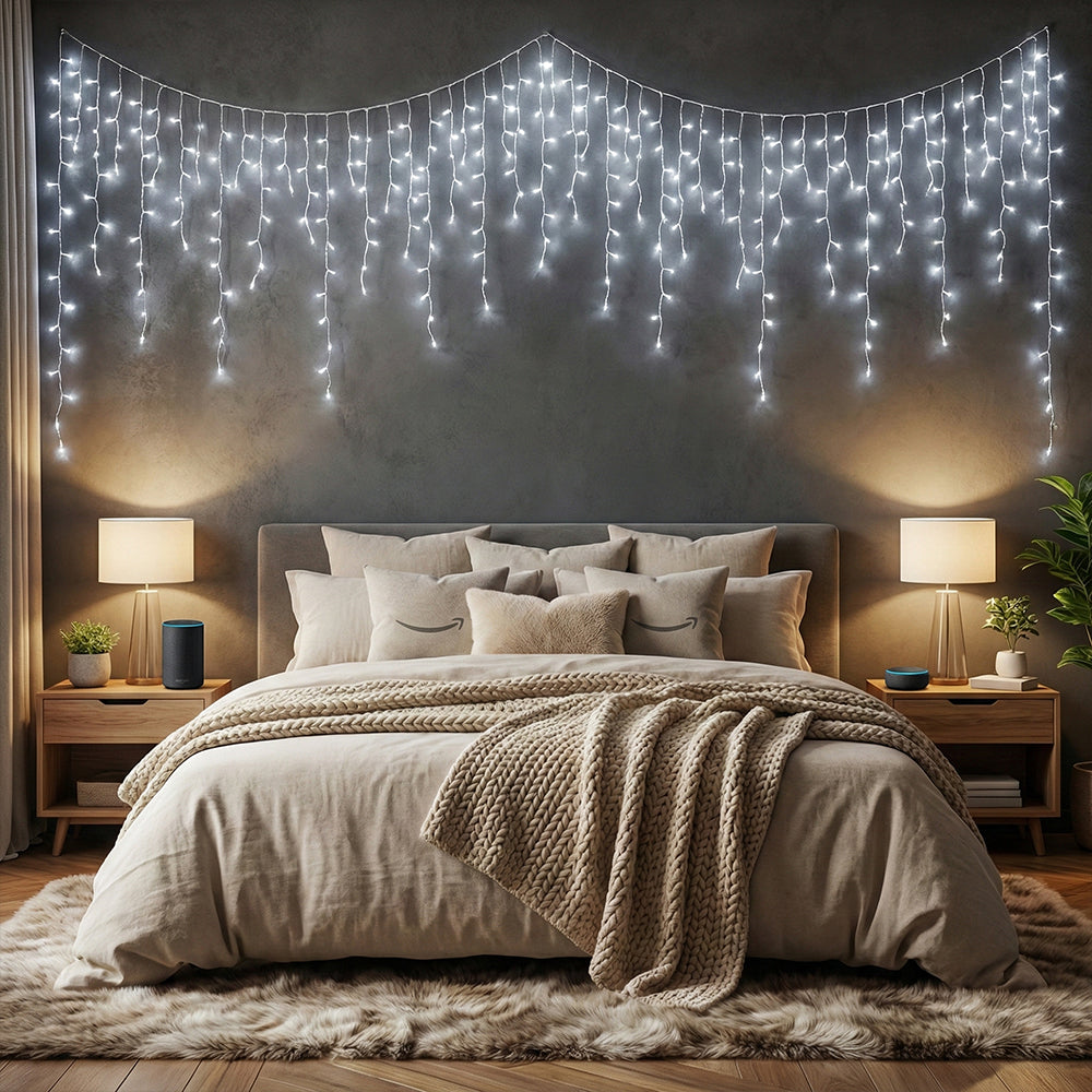 Solar-Powered LED Icicle String Lights with Remote Control