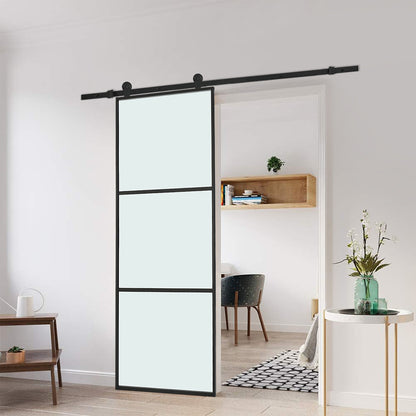 Clear and Smooth Glass Black Barn Door with Sliding Hardware Kit