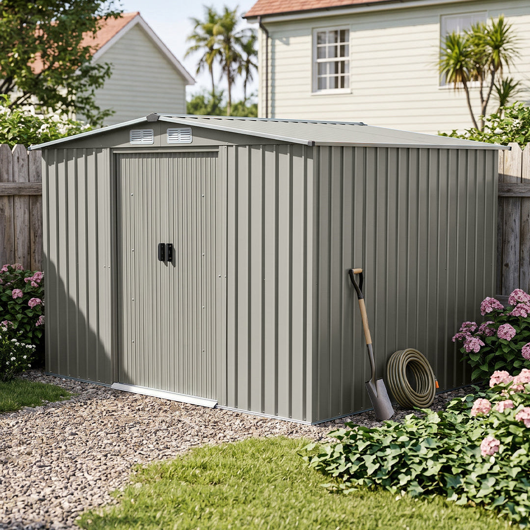 8 x 6 ft Metal Garden Storage Shed with Apex Roof & Double Doors