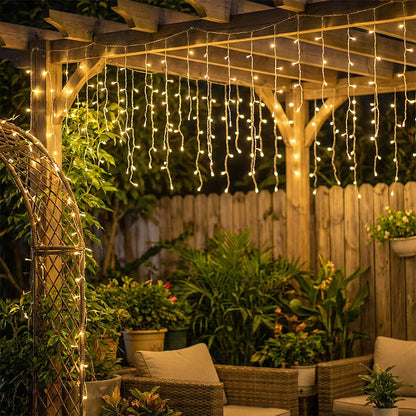 Solar-Powered LED Icicle String Lights with Remote Control