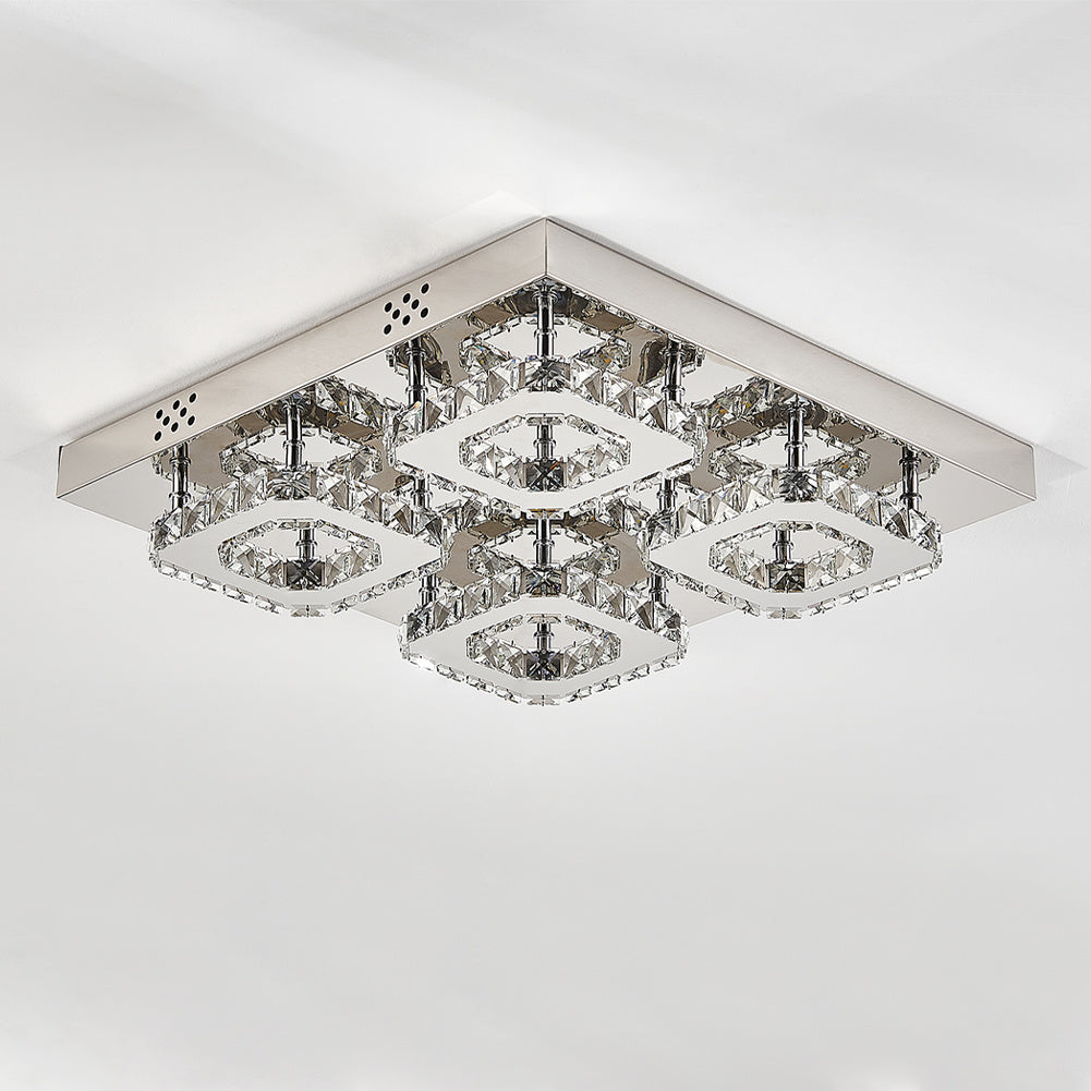 Select Dimmable Option Square Large-size Glamourous Crystal LED Ceiling Light
