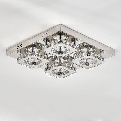 Select Dimmable Option Square Large-size Glamourous Crystal LED Ceiling Light