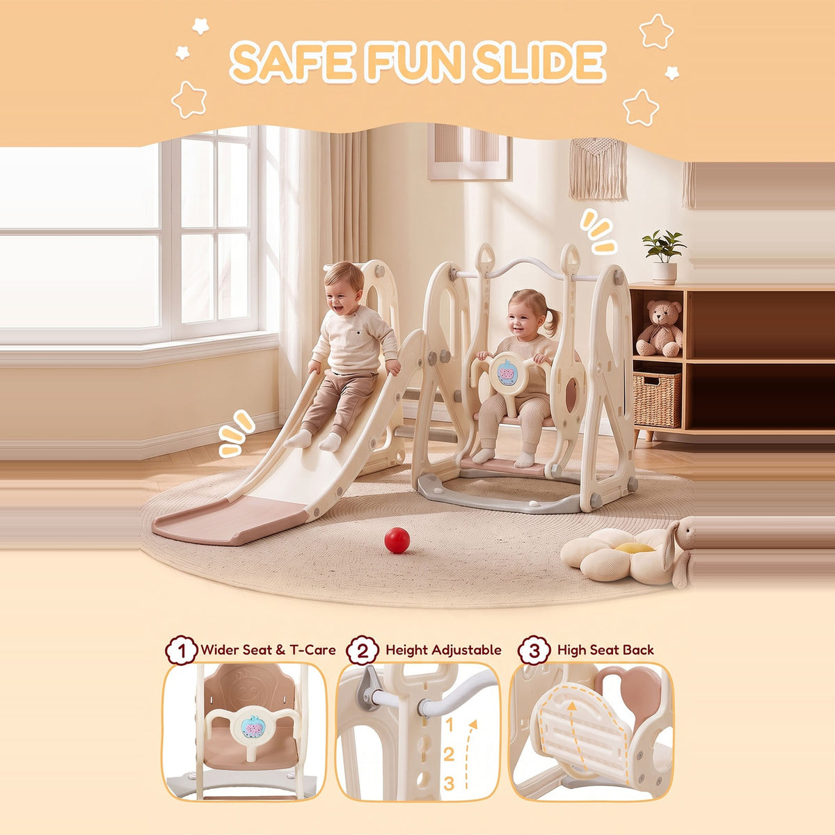 4-in-1 Kids Slide & Swing Set with Basketball Hoop