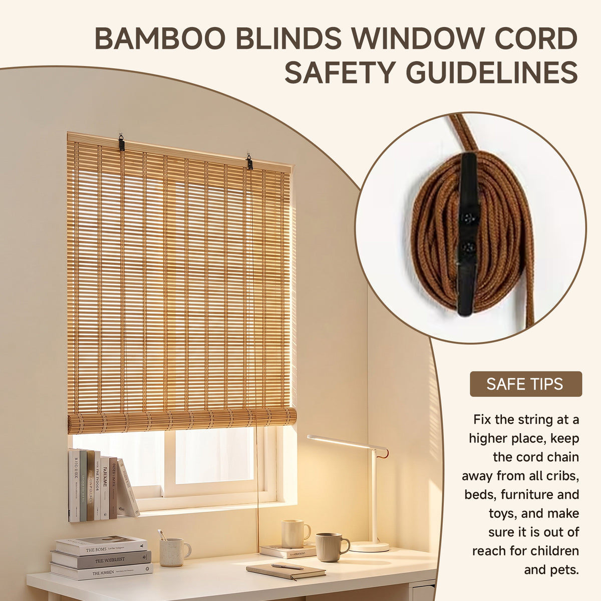 Natural Roll-Up Bamboo Blinds for Windows
