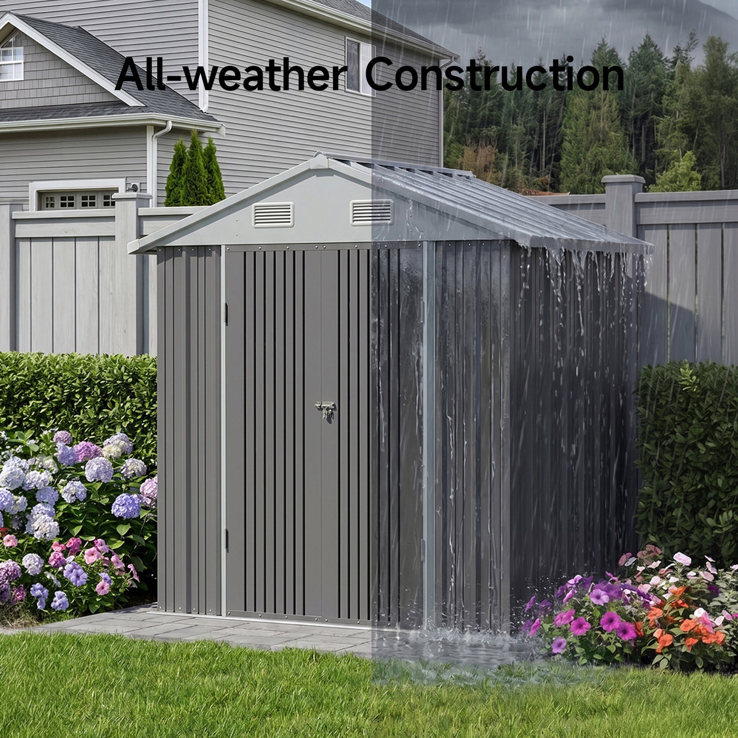 6x8FT Metal Garden Storage Shed with Lockable Door