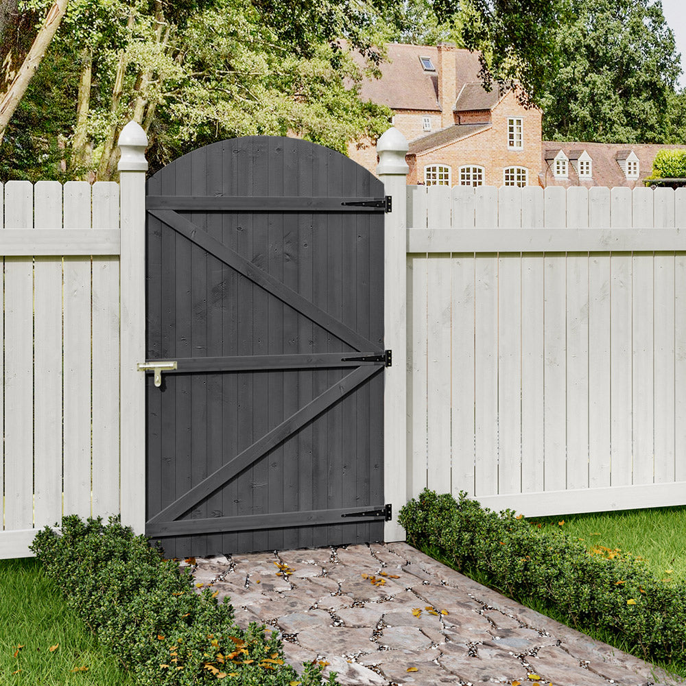 Grey Semi Braced Arch Top Strong Wooden Garden Gate
