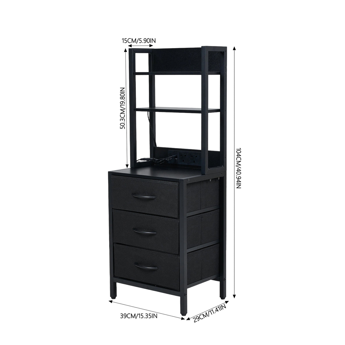 3-Drawer Nightstand with Charging Station & RGB Light Strip