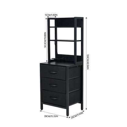 3-Drawer Nightstand with Charging Station & RGB Light Strip