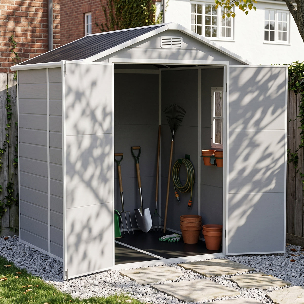 6 x 6 ft Plastic Garden Storage Shed with Apex Roof & Double Doors