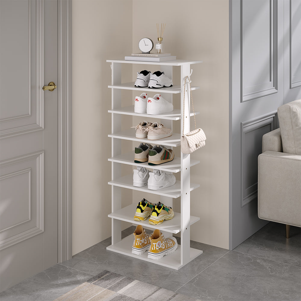 Natural Wood 8-Tier Shoe Rack for Entryway