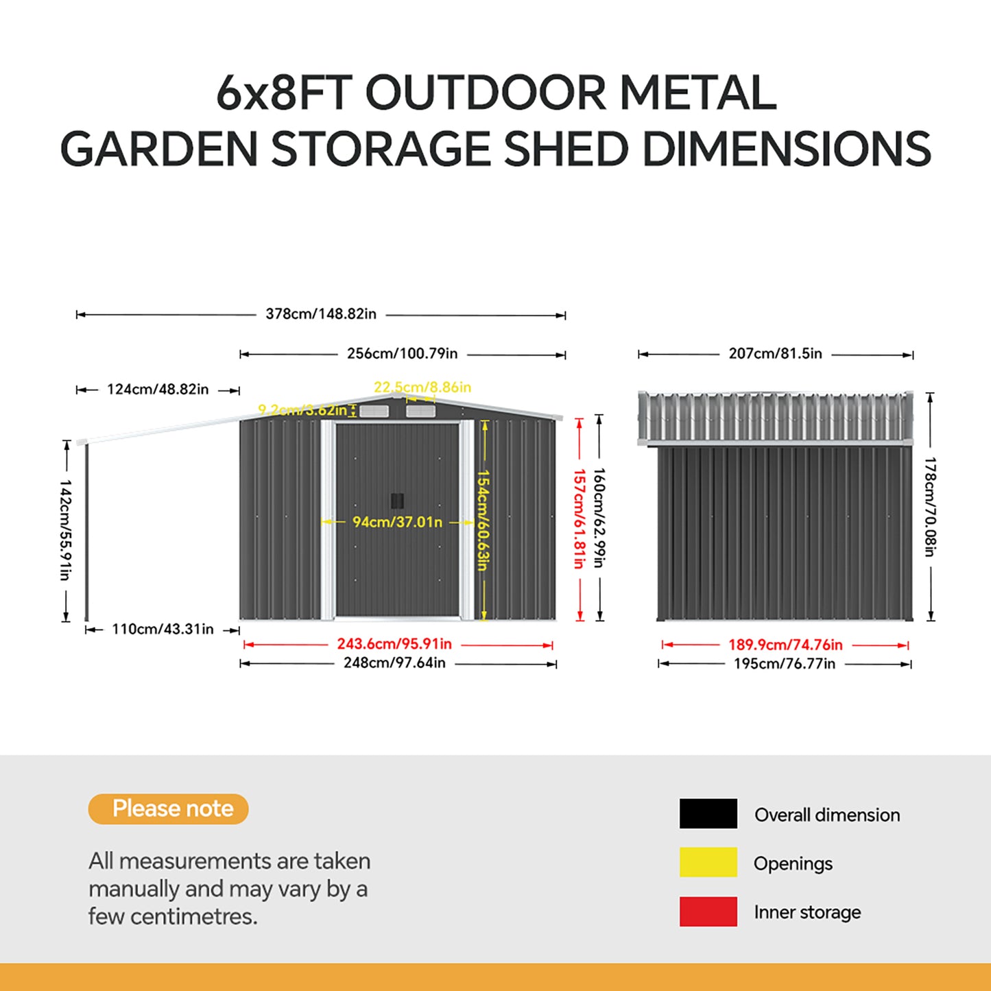 6×8FT Outdoor Metal Storage Shed with Lean-to