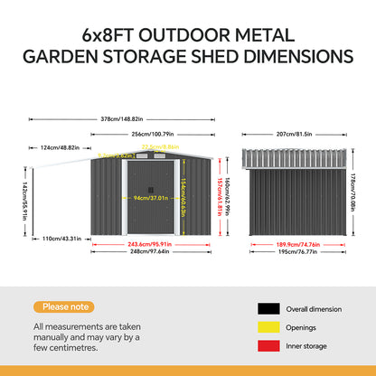 6×8FT Outdoor Metal Storage Shed with Lean-to