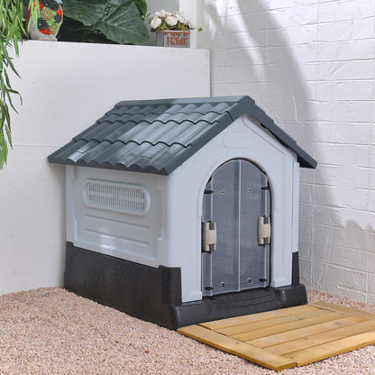 Weatherproof Plastic Dog House Kennel with Skylight and Door