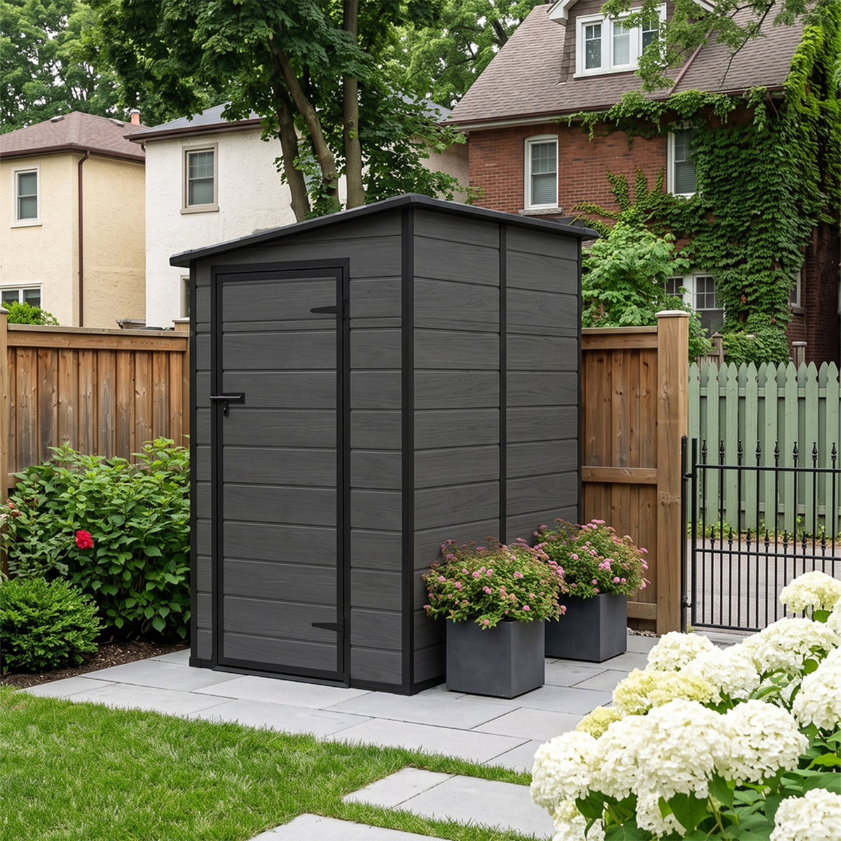 4 x 5 ft Plastic Garden Storage Shed with Pent Roof & Lockable Door