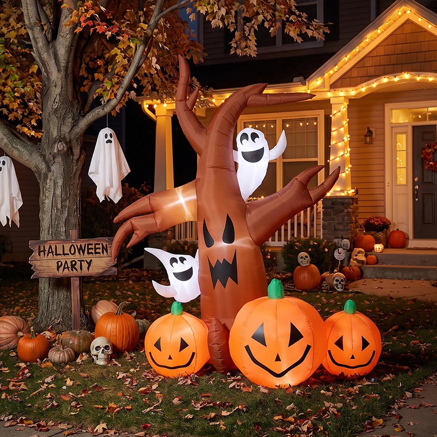 7 FT Halloween Inflatable Dead Tree with Ghosts and Pumpkins
