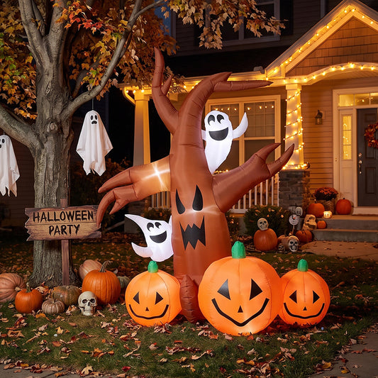 7 FT Halloween Inflatable Dead Tree with Ghosts and Pumpkins