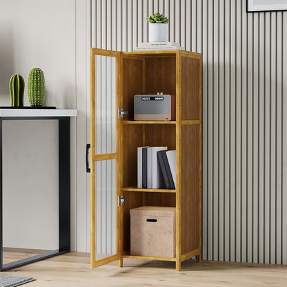 3-Tier Narrow Bookcase Storage Cabinet with Acrylic Door