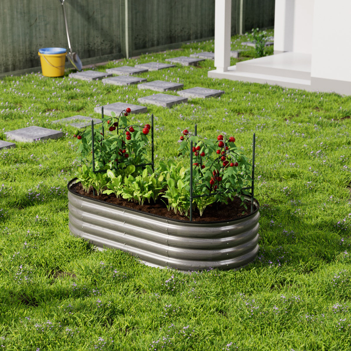Outdoor Galvanized Steel Raised Garden Bed with Trellis