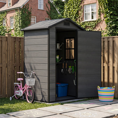 4.4 x 3.4 ft Plastic Garden Storage Shed with Apex Roof & Lockable Hinged Door
