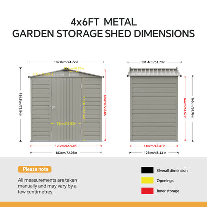 6 x 4 ft Metal Garden Storage Shed with Apex Roof & Padlockable Door