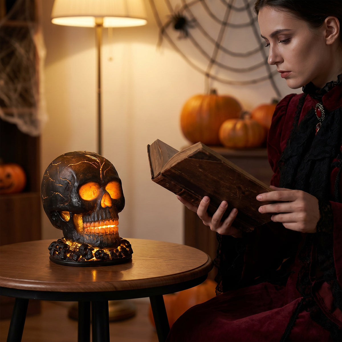 Battery-Operated Halloween Lava Skull Flame Light