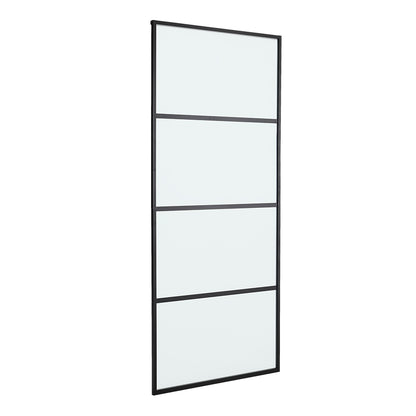 Clear and Smooth Glass Black Barn Door with Sliding Hardware Kit