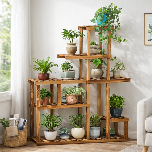 Rustic Large Multi-Tiered Wooden Plant Stand