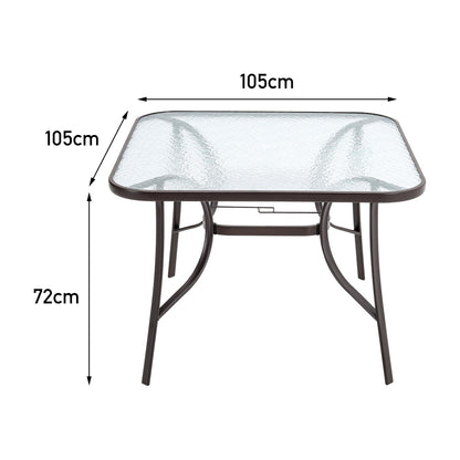 105CM Wide Square Glass-Top Outdoor Dining Table with Parasol Hole
