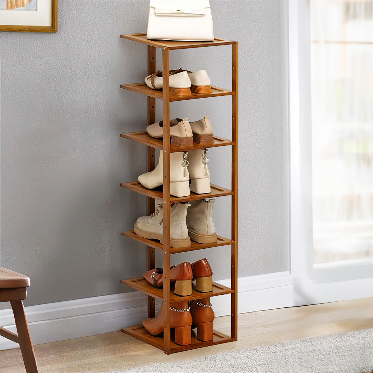 7 Tiers Bamboo Shoe Rack Entryway Hallway Shoe Shelf