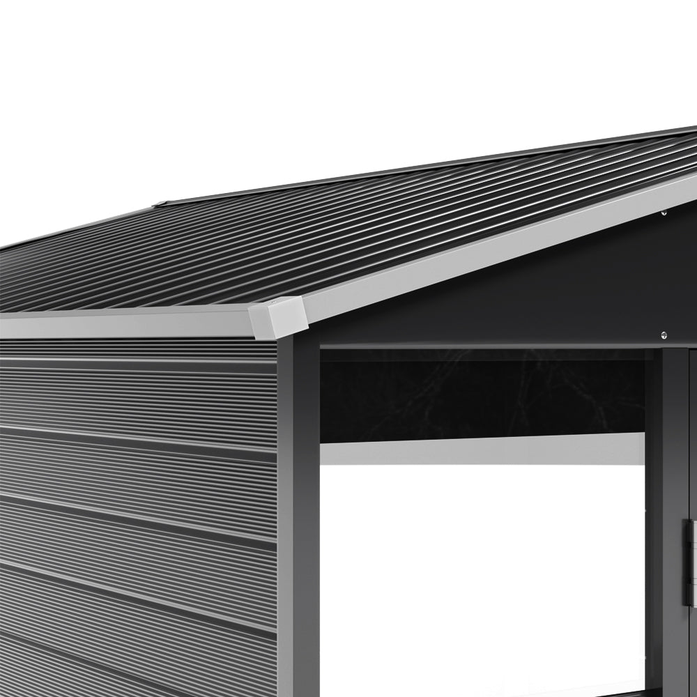 8 x 8.5 ft Charcoal Steel Garden Storage Shed with Double Doors & Windows