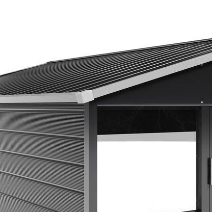 8 x 8.5 ft Charcoal Steel Garden Storage Shed with Double Doors & Windows