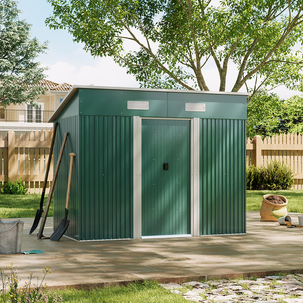 Metal Garden Storage Shed with Pent Roof & Base Frame
