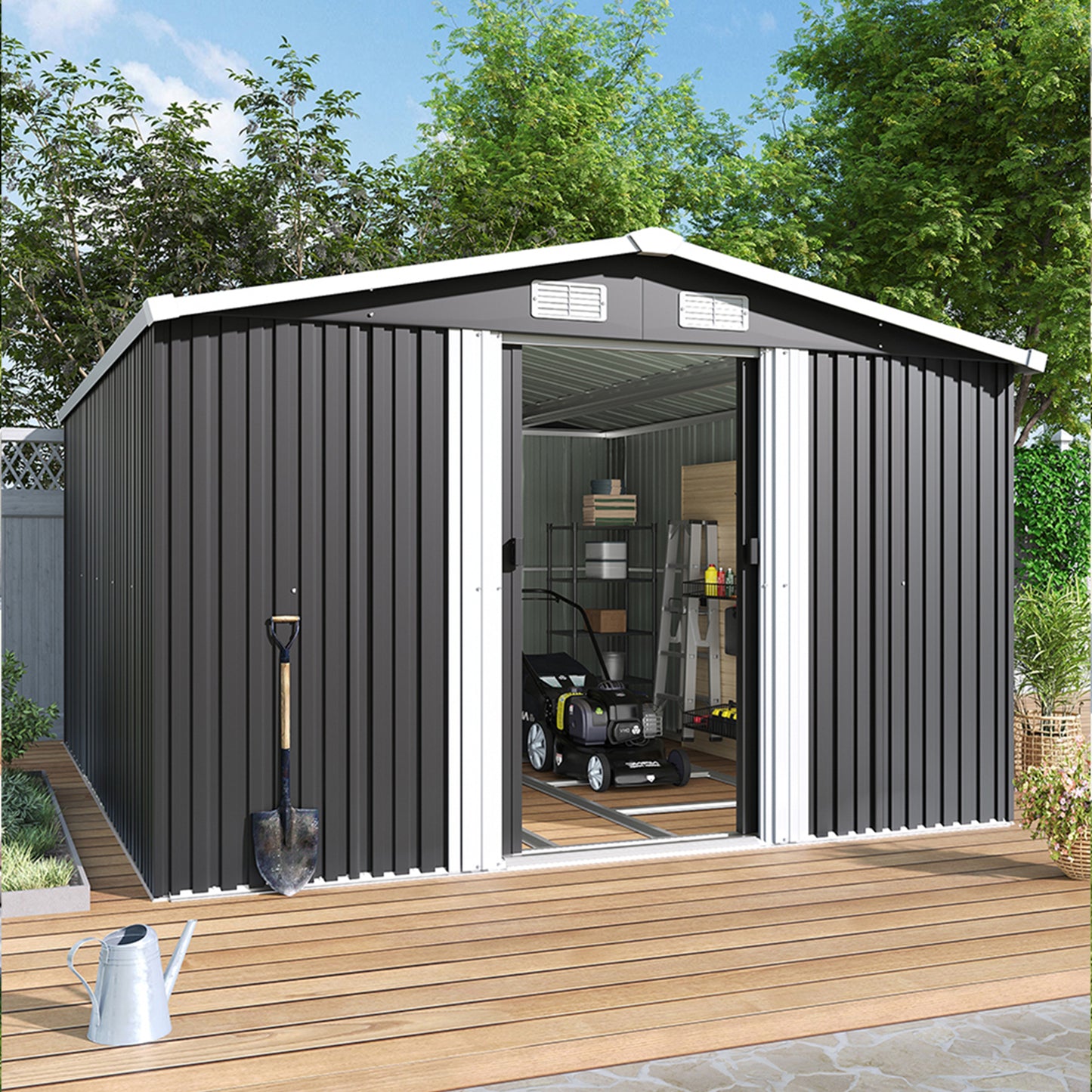 12x10 FT Large Metal Garden Tool Storage Shed