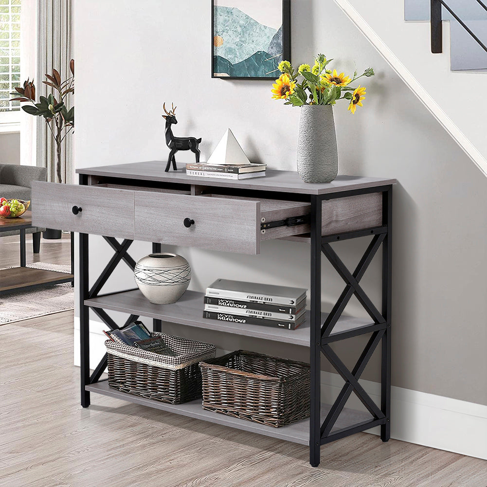 Narrow Wooden Console Table with Drawers
