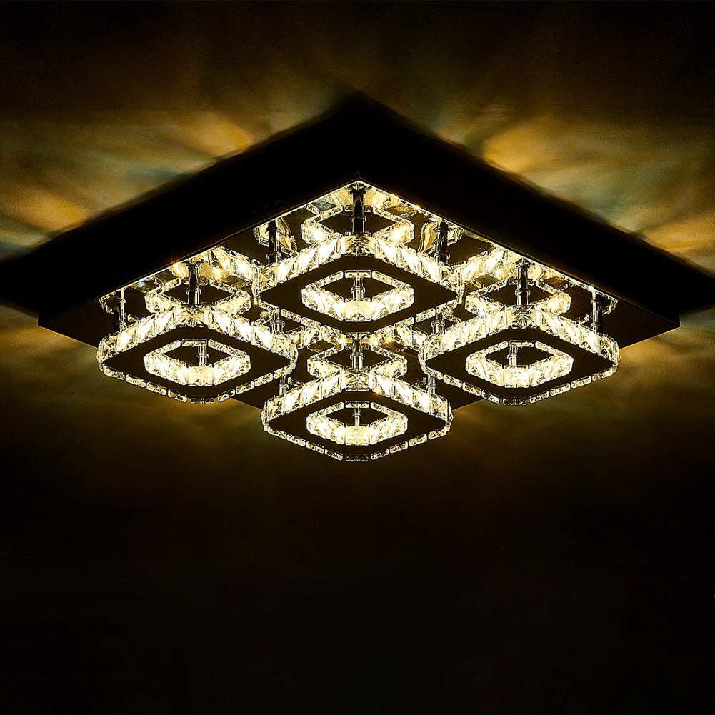 Select Dimmable Option Square Large-size Glamourous Crystal LED Ceiling Light