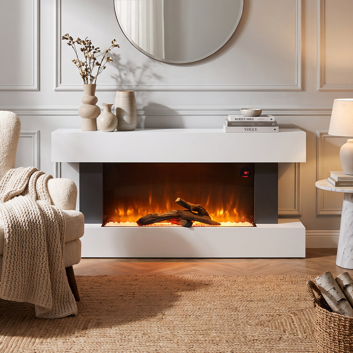 52 Inch Contemporary Wall Mounted Electric Fire with Mantel