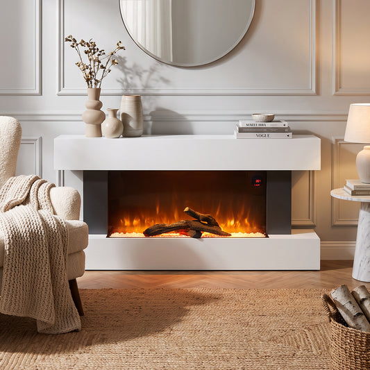 52 Inch Contemporary Wall Mounted Electric Fire with Mantel