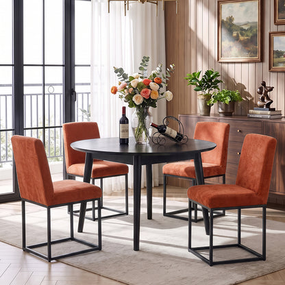 Set of 2 Chenille Upholstered Dining Chairs with Black Metal Legs