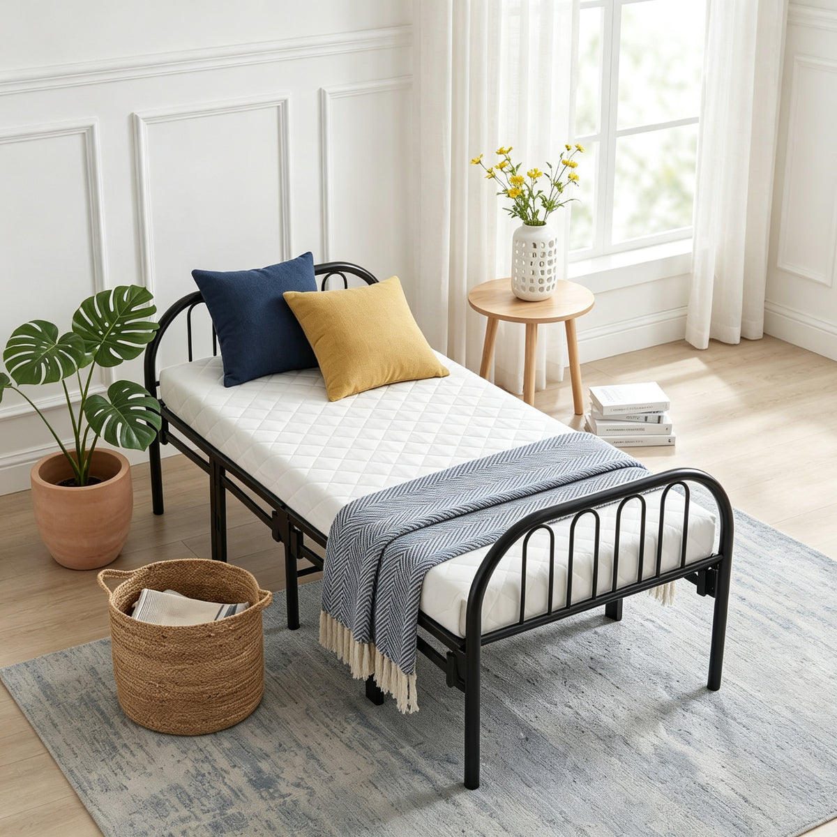 Metal Folding Bed Frame With Secure Buckle Design