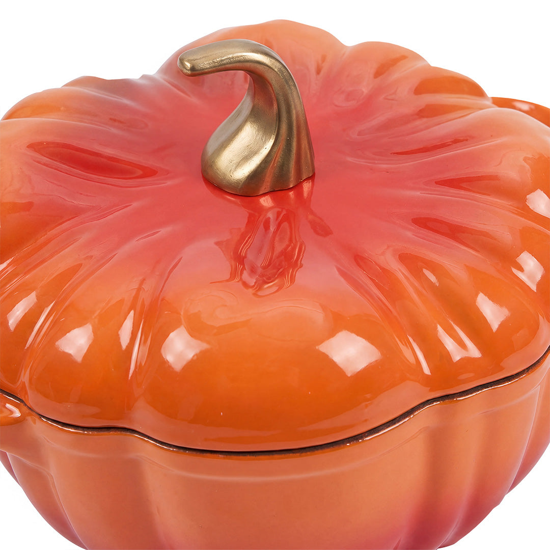 Enamelled Cast Iron Pumpkin Dutch Oven with Lid and Handles
