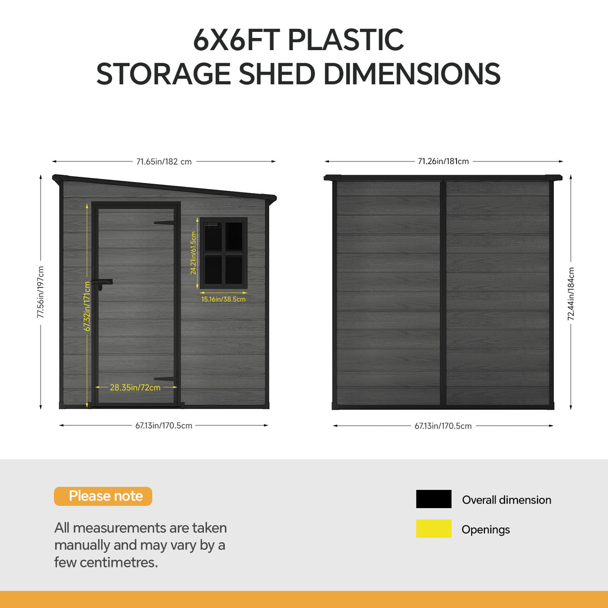 6 x 6 ft Plastic Garden Storage Shed with Pent Roof & Lockable Door