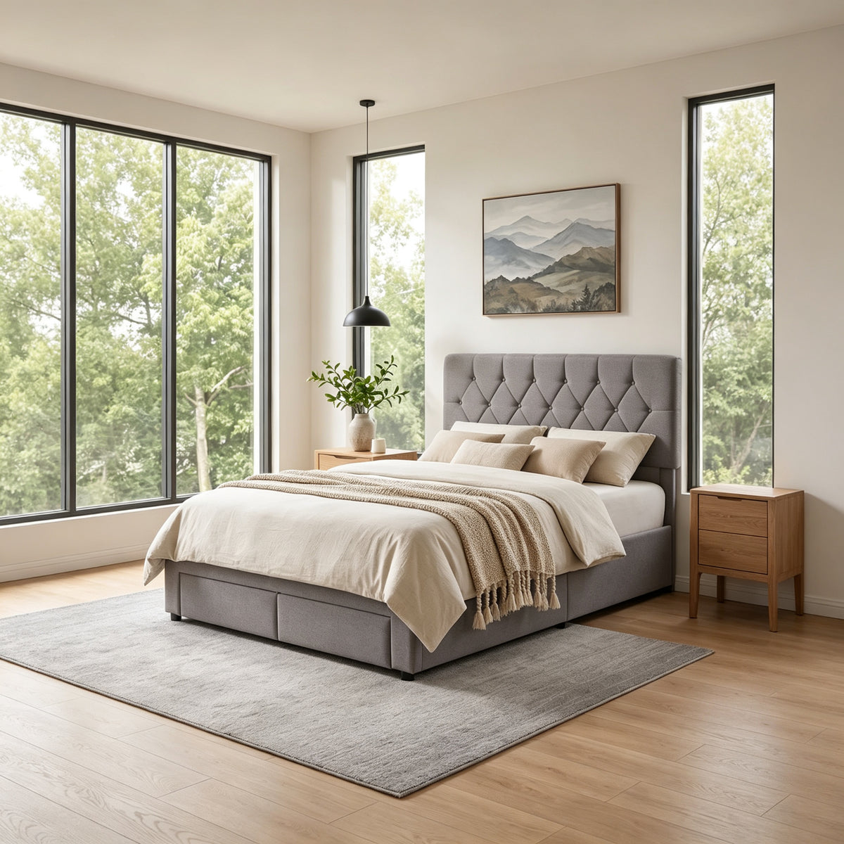 Double Upholstered Bed Frame with 2 Drawers