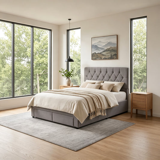 Double Upholstered Bed Frame with 2 Drawers