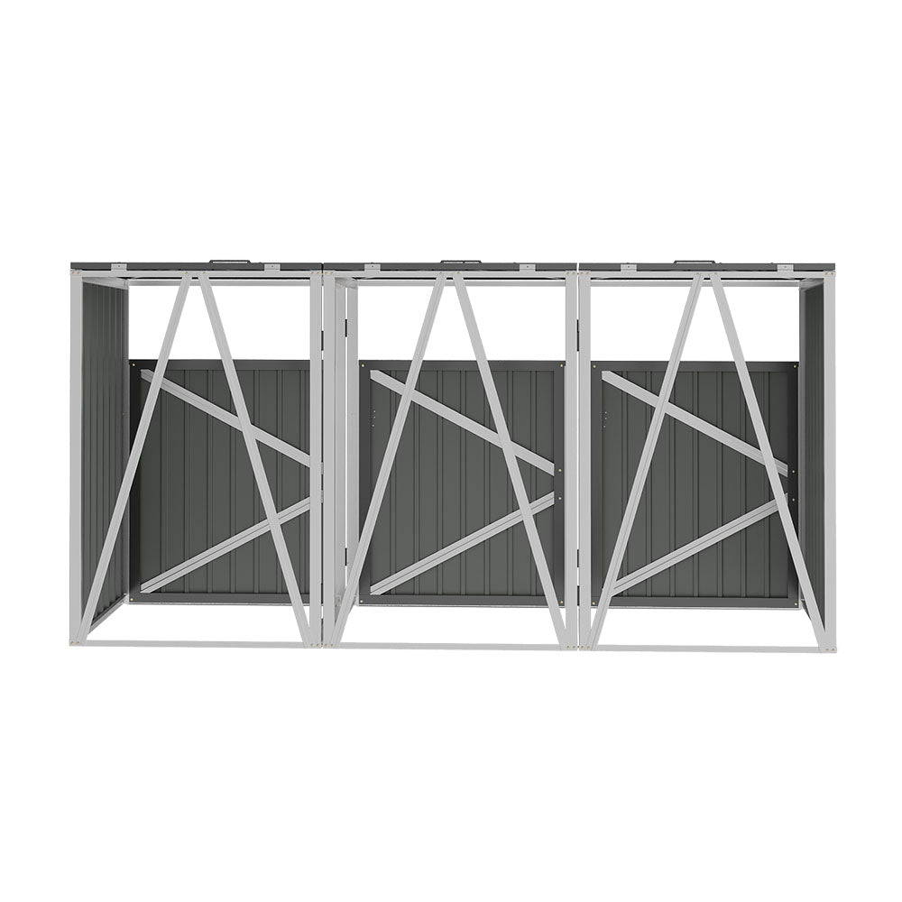 Black Metal Outdoor Garbage Bin Shed For 3 Trash Bin