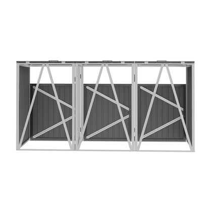 Black Metal Outdoor Garbage Bin Shed For 3 Trash Bin