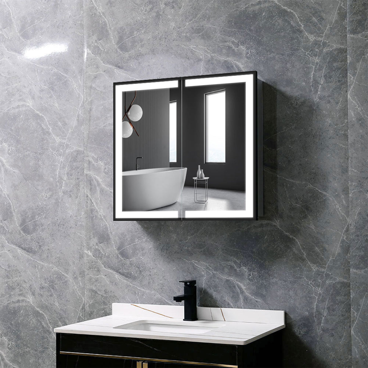 Wall-Mounted Bathroom LED Mirror Cabinet with Adjustable Shelves