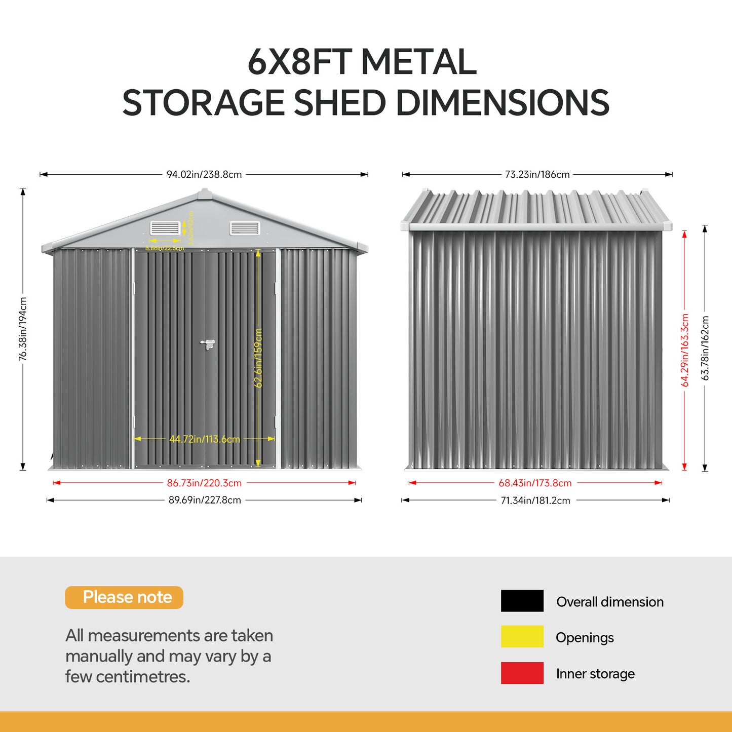 6x8FT Metal Garden Storage Shed with Lockable Door