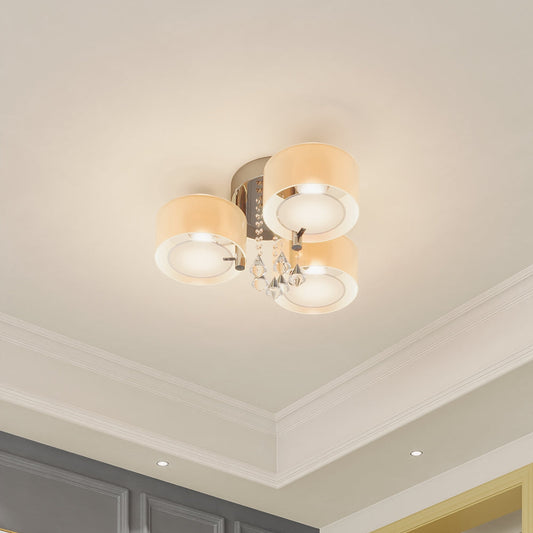 3/5 heads lights of Modern Round Acrylic LED Semi Flush Mount with Crystal Accent