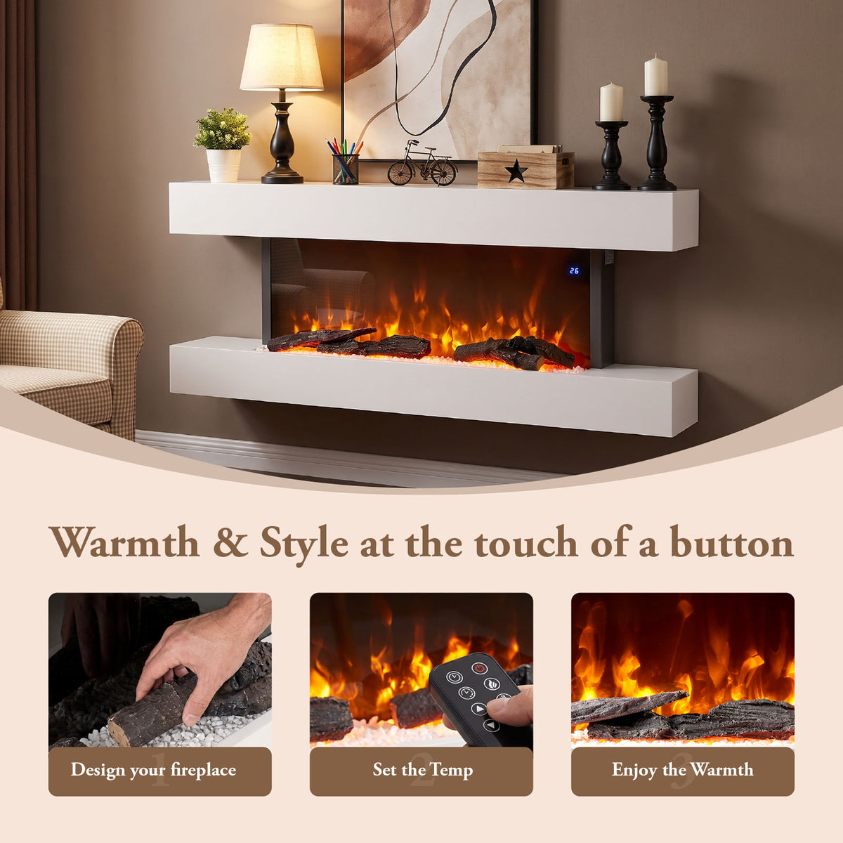 Wall-Mounted Electric Fireplace with Remote Control