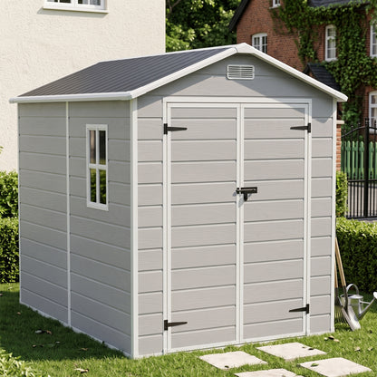 6 x 8 ft Plastic Garden Storage Shed with Apex Roof & Double Doors